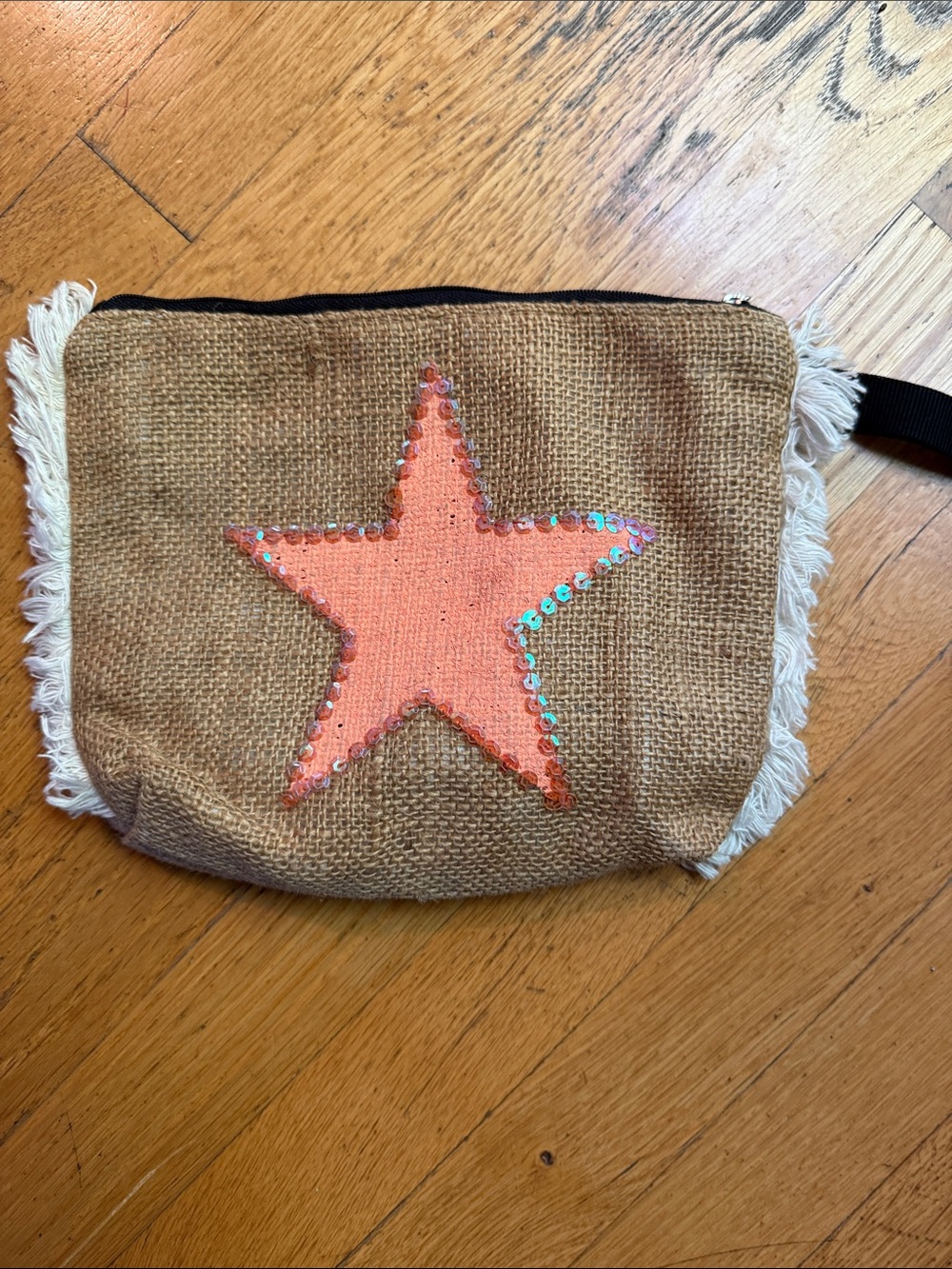 Coral Sequin Star Burlap Wristlet